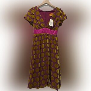 Voom 100% Silk Burnout Polka Dot Dress Magenta Mustard S NWT $280